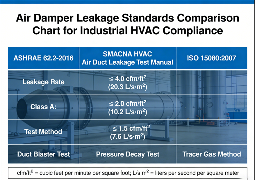 Air damper leakage standards comparison chart for industrial HVAC compliance
