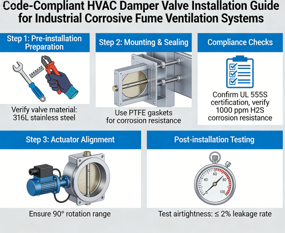 Code-compliant HVAC damper valve installation guide for industrial corrosive fume ventilation systems